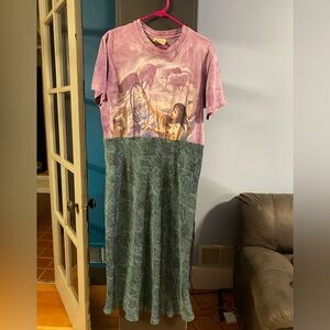 OOAK Upcycled Native-Inspired Purple Graphic Maxi Dress with Snake Green Skirt